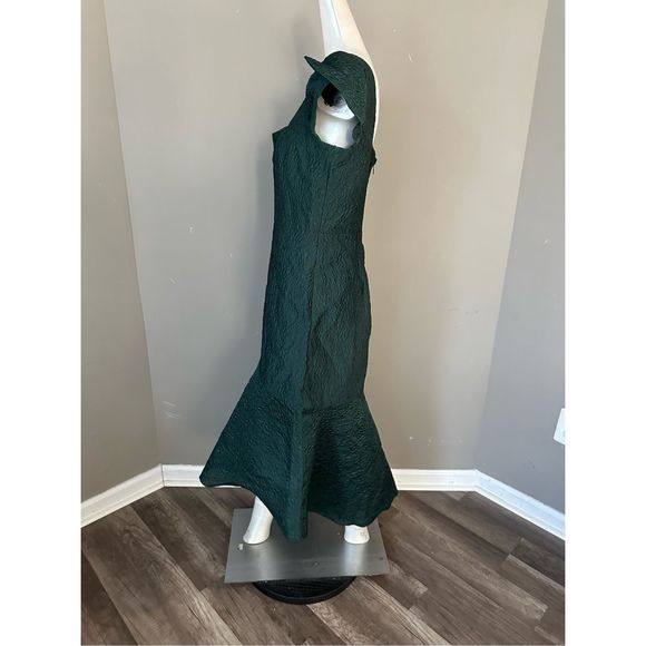 Theia Forest Green Textured Midi High-Low Dress - Picture 7 of 11